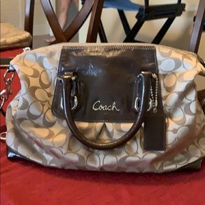 Coach satchel bag tan with brown trim